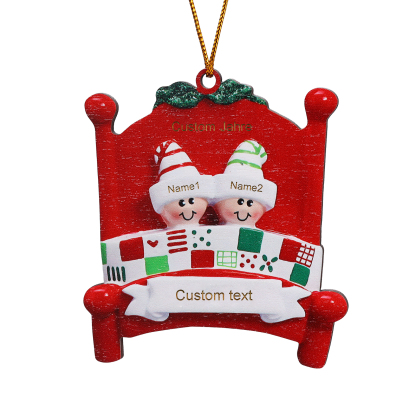 Holz Personalisierte 2-8 Namen & Text Weihnachtsanhänger Familien auf einem Bett mit Weihnachtsmützen Weihnachtsornament