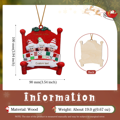 Holz Personalisierte 2-8 Namen & Text Weihnachtsanhänger Familien auf einem Bett mit Weihnachtsmützen Weihnachtsornament