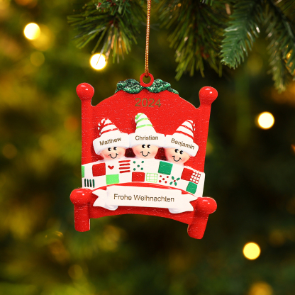Holz Personalisierte 2-8 Namen & Text Weihnachtsanhänger Familien auf einem Bett mit Weihnachtsmützen Weihnachtsornament