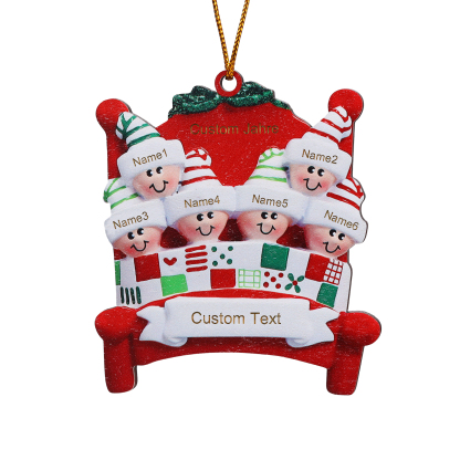 Holz Personalisierte 2-8 Namen & Text Weihnachtsanhänger Familien auf einem Bett mit Weihnachtsmützen Weihnachtsornament