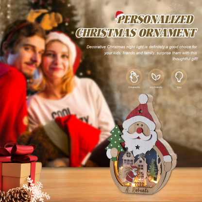 Personalisierter 1 Name Holzdeko Weihnachtsmann mit LED – Weihnachtsdekoration