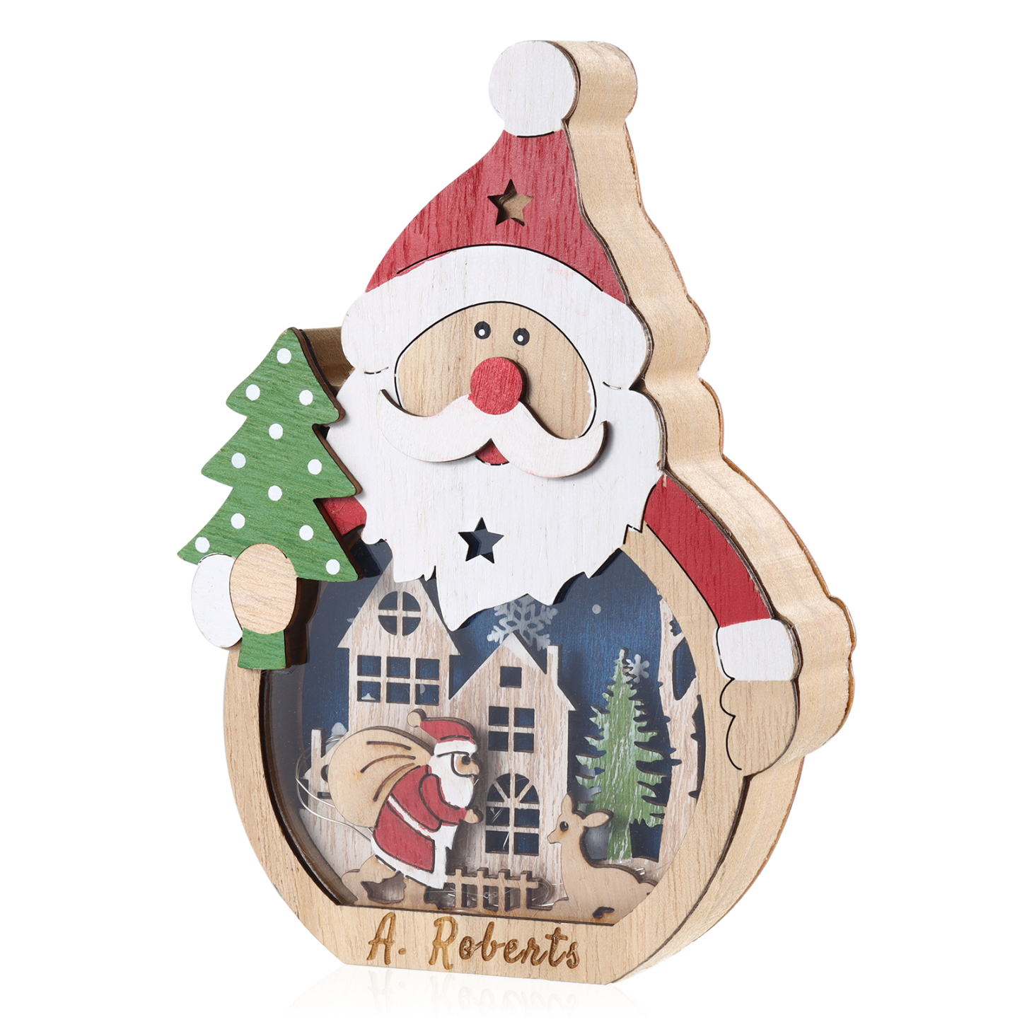 Personalisierter 1 Name Holzdeko Weihnachtsmann mit LED – Weihnachtsdekoration