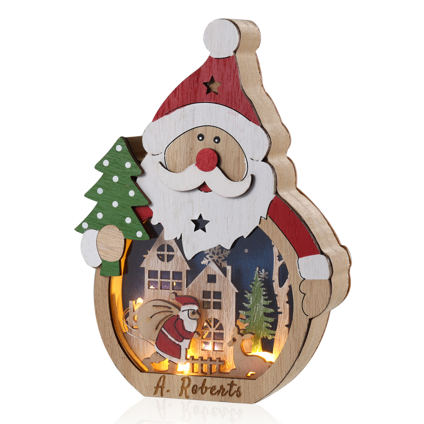 Personalisierter 1 Name Holzdeko Weihnachtsmann mit LED – Weihnachtsdekoration