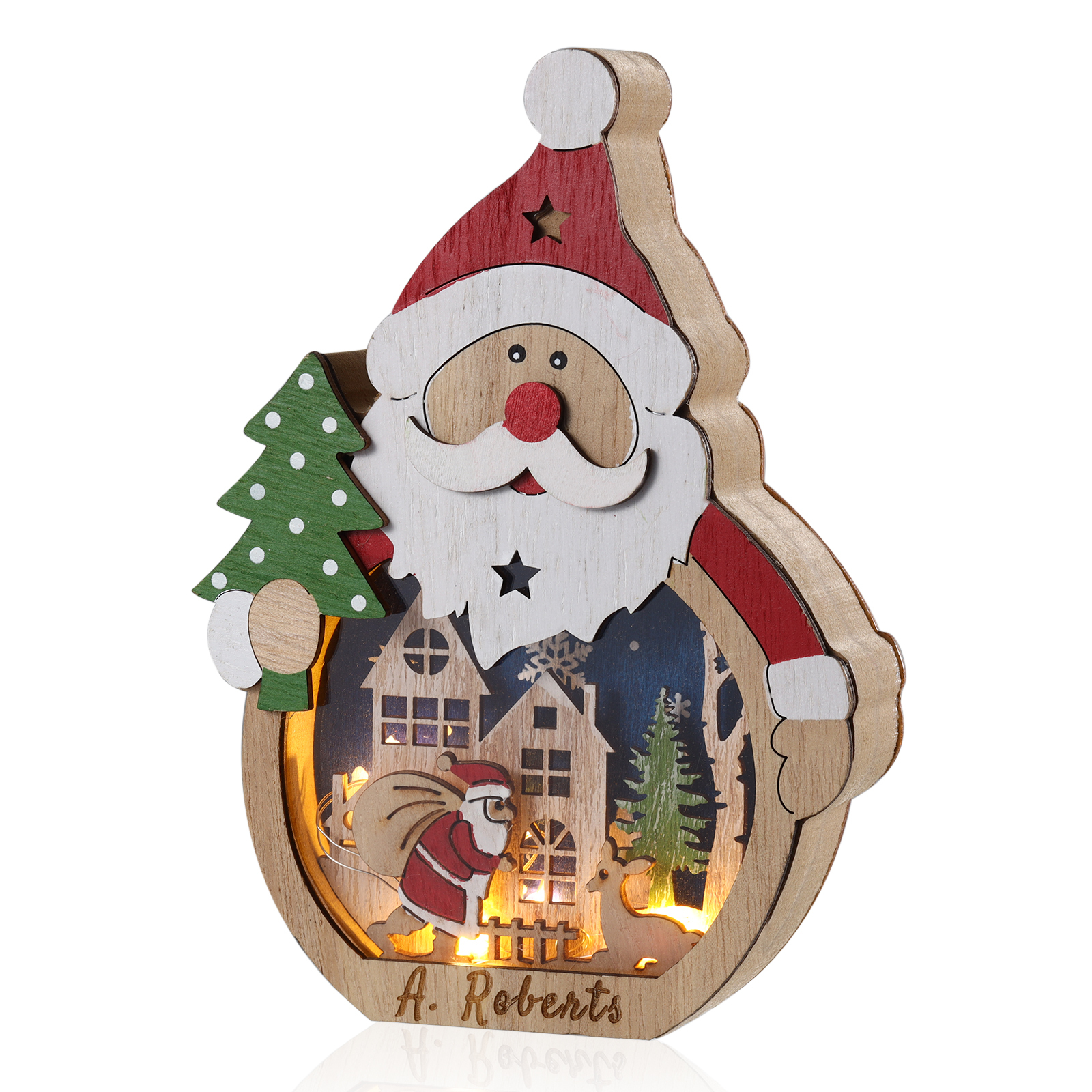 Personalisierter 1 Name Holzdeko Weihnachtsmann mit LED – Weihnachtsdekoration