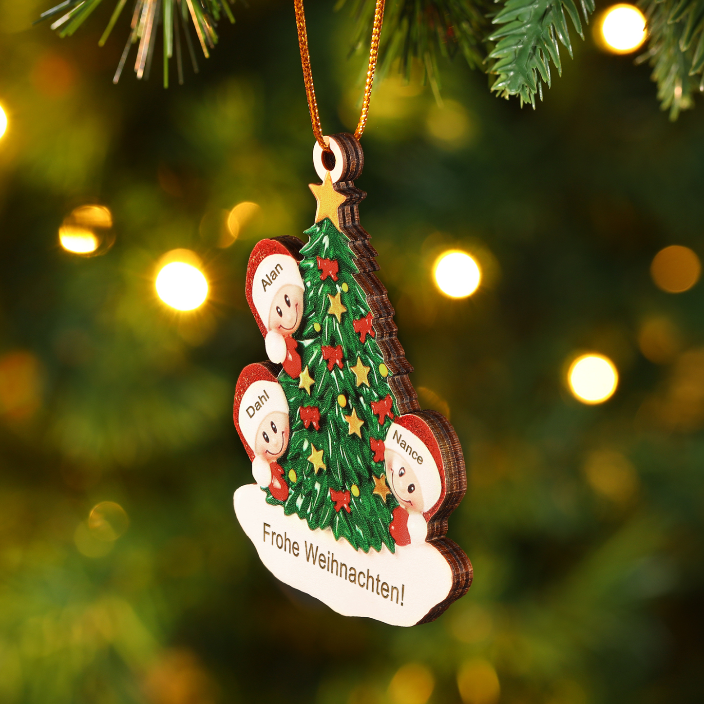 Holz Personalisiertes 3-8 Namen & Text Weihnachtsbaum-Anhänger – Individuelles Weihnachtsornament