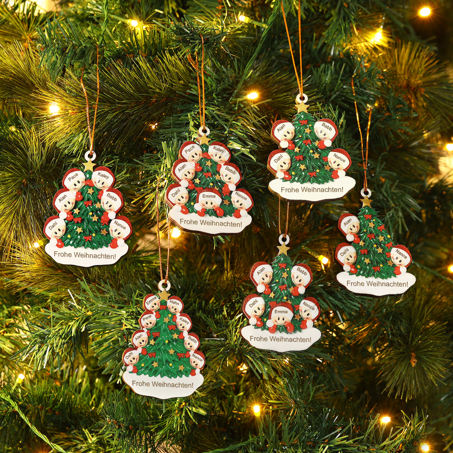 Holz Personalisiertes 3-8 Namen & Text Weihnachtsbaum-Anhänger – Individuelles Weihnachtsornament 