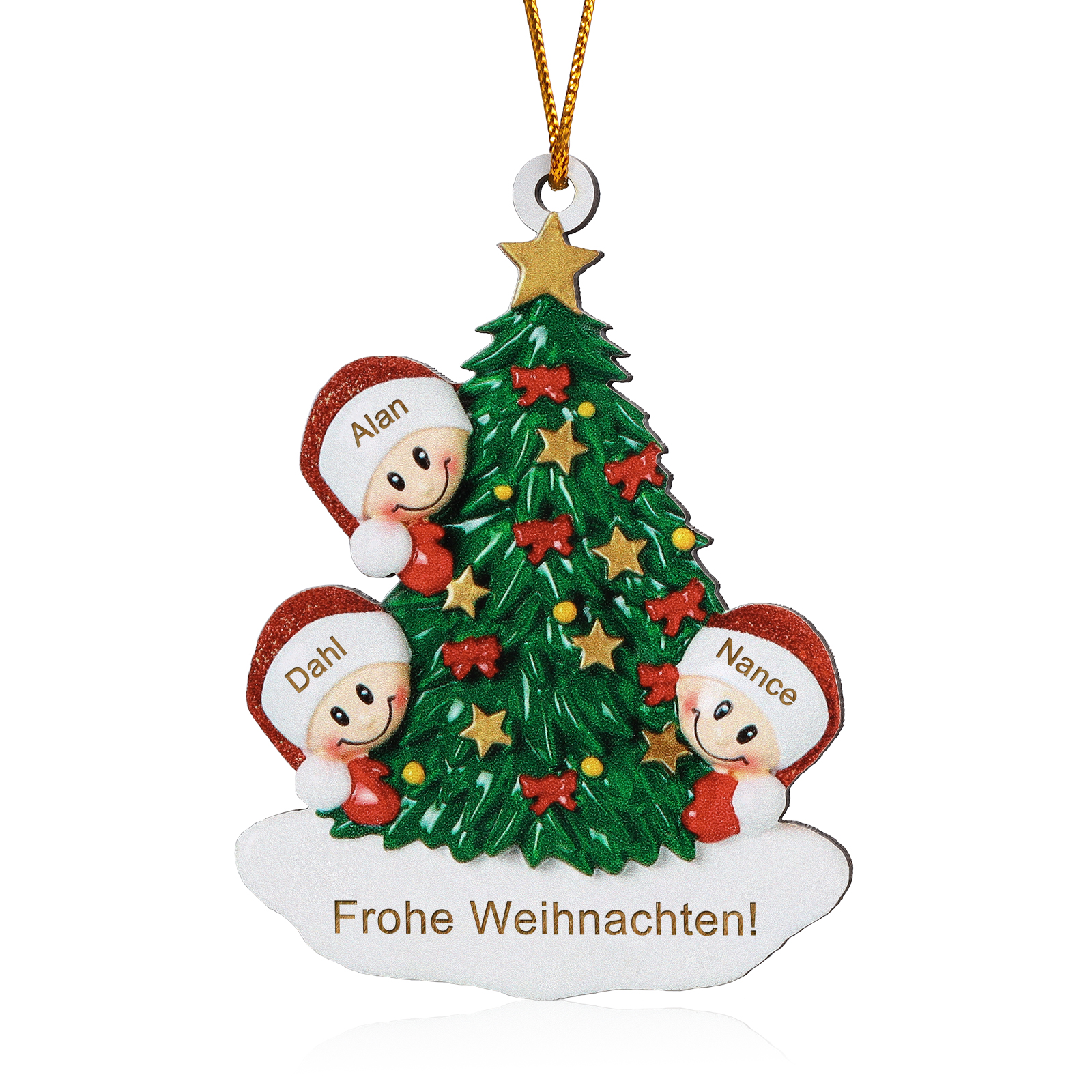 Holz Personalisiertes 3-8 Namen & Text Weihnachtsbaum-Anhänger – Individuelles Weihnachtsornament 