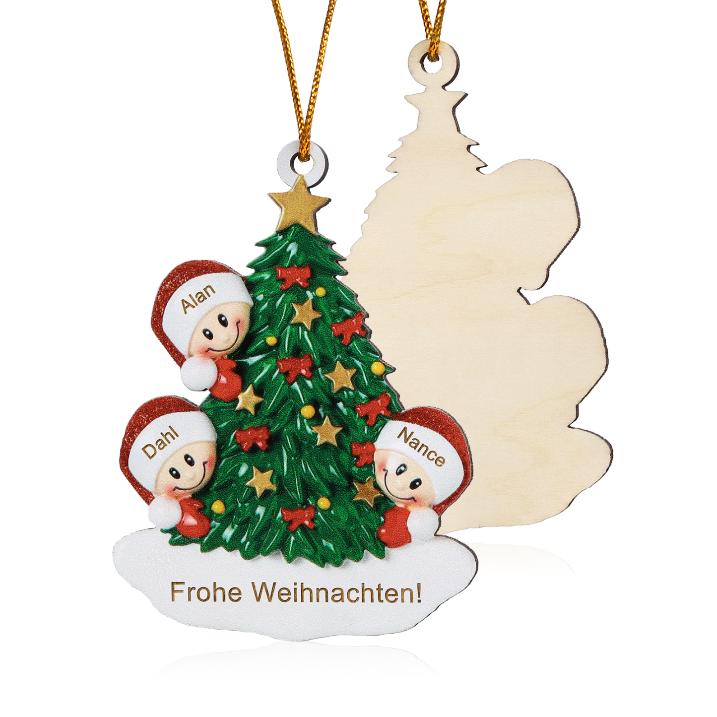Holz Personalisiertes 3-8 Namen & Text Weihnachtsbaum-Anhänger – Individuelles Weihnachtsornament 