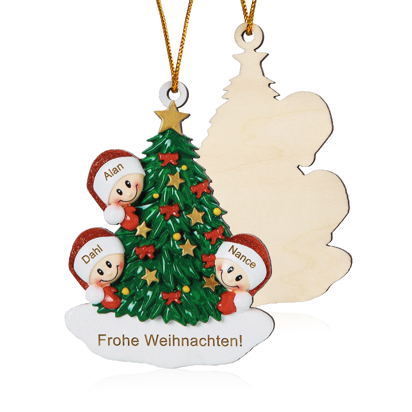 Holz Personalisiertes 3-8 Namen & Text Weihnachtsbaum-Anhänger – Individuelles Weihnachtsornament