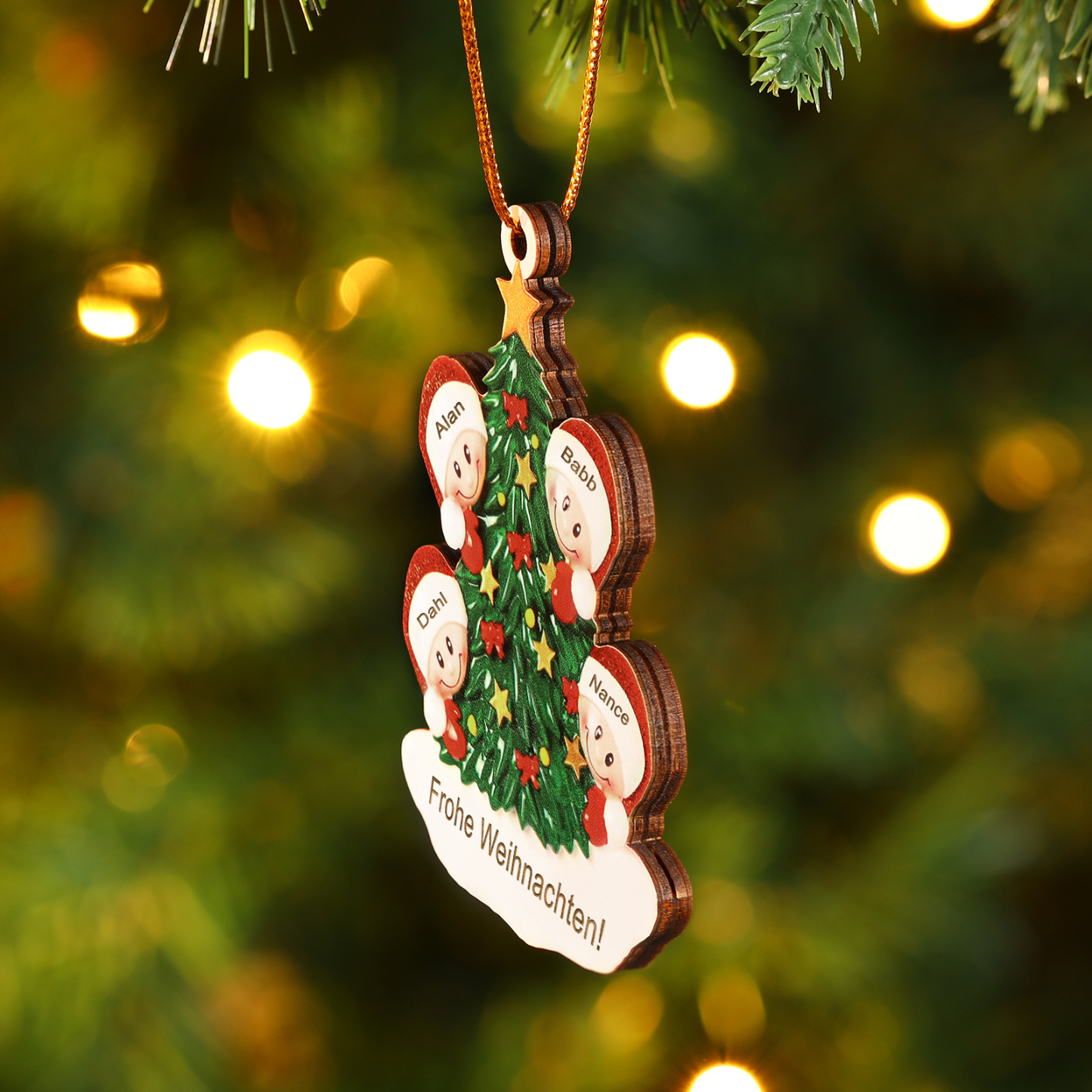 Holz Personalisiertes 3-8 Namen & Text Weihnachtsbaum-Anhänger – Individuelles Weihnachtsornament