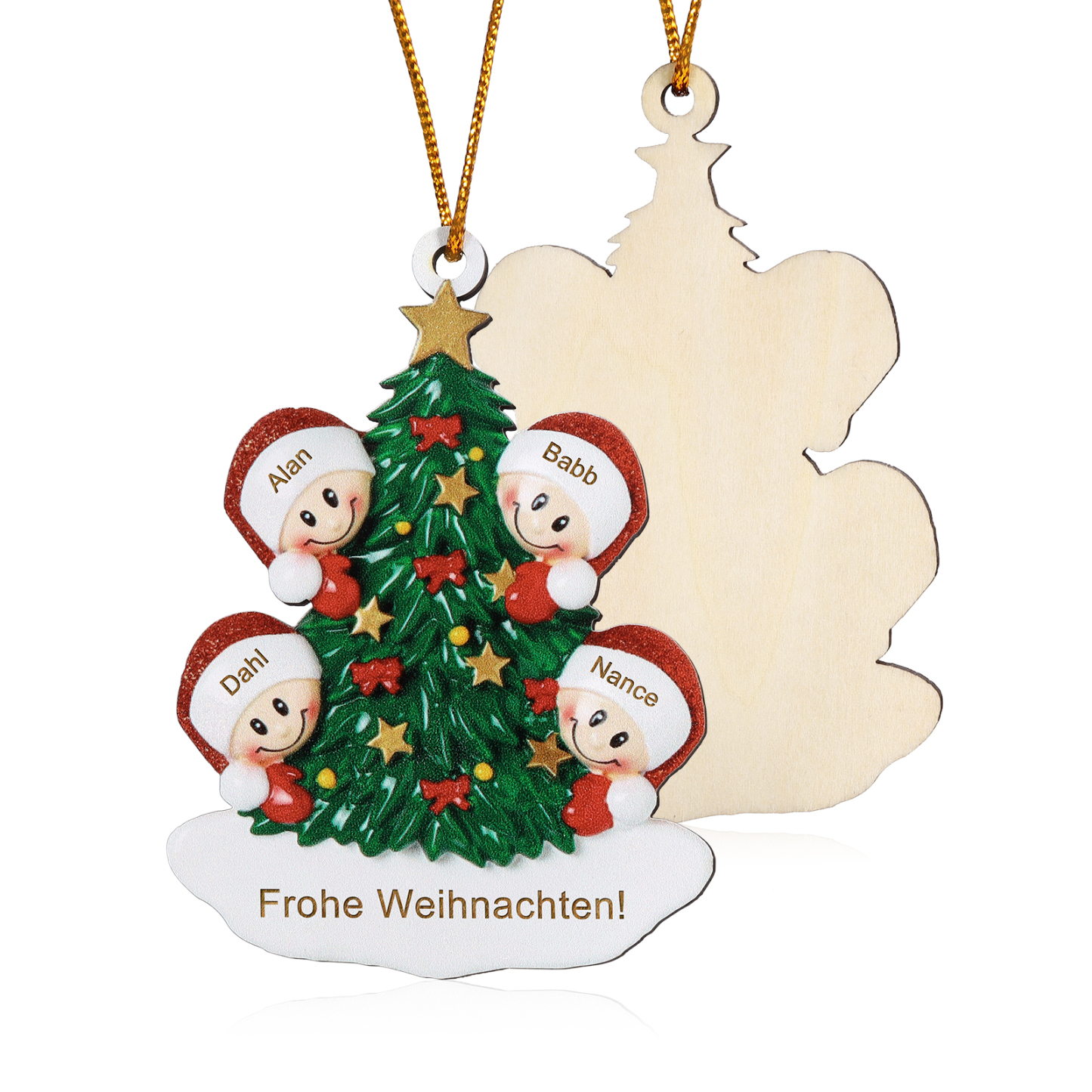 Holz Personalisiertes 3-8 Namen & Text Weihnachtsbaum-Anhänger – Individuelles Weihnachtsornament