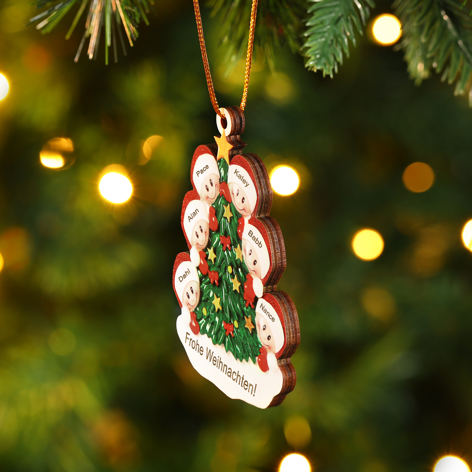 Holz Personalisiertes 3-8 Namen & Text Weihnachtsbaum-Anhänger – Individuelles Weihnachtsornament 