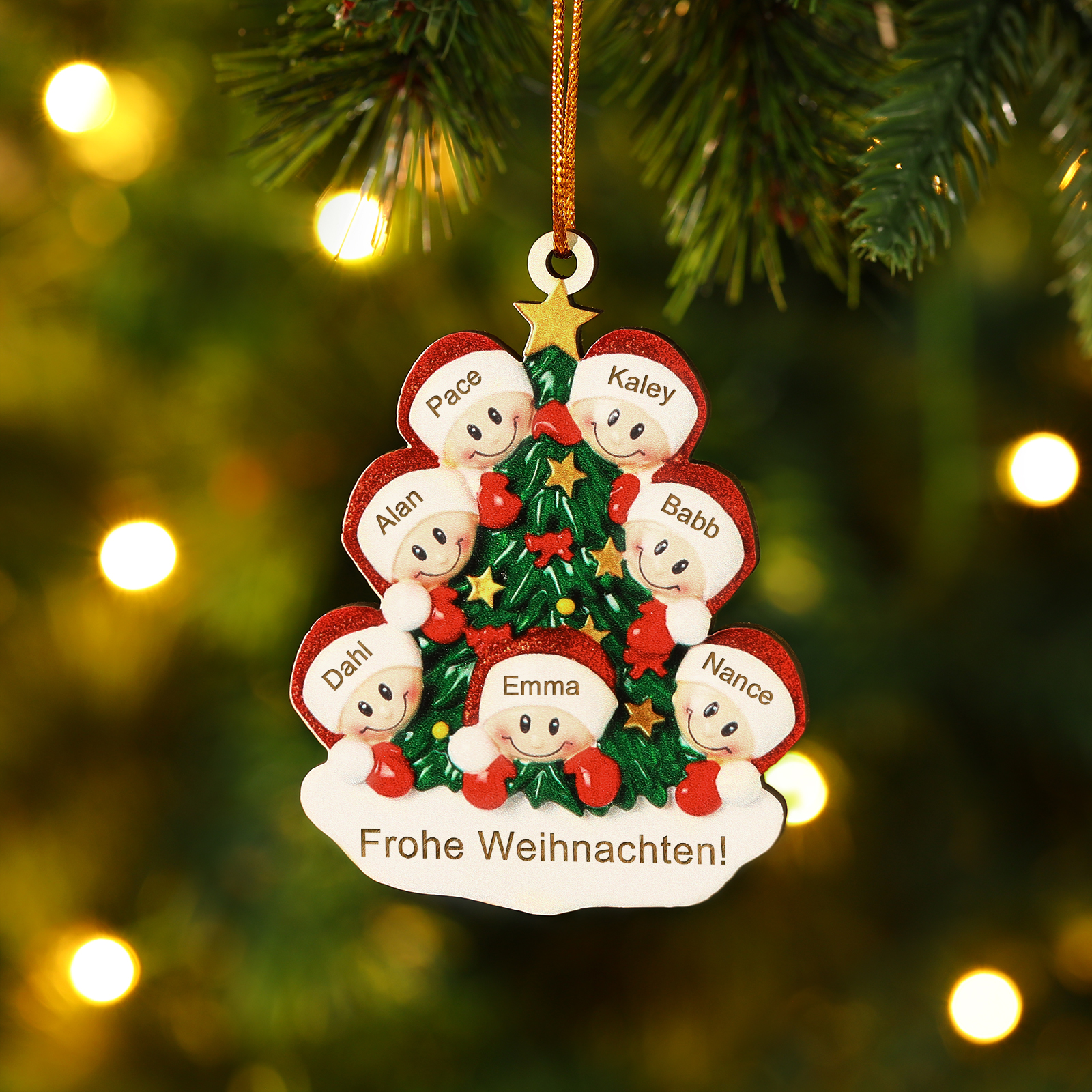 Holz Personalisiertes 3-8 Namen & Text Weihnachtsbaum-Anhänger – Individuelles Weihnachtsornament 