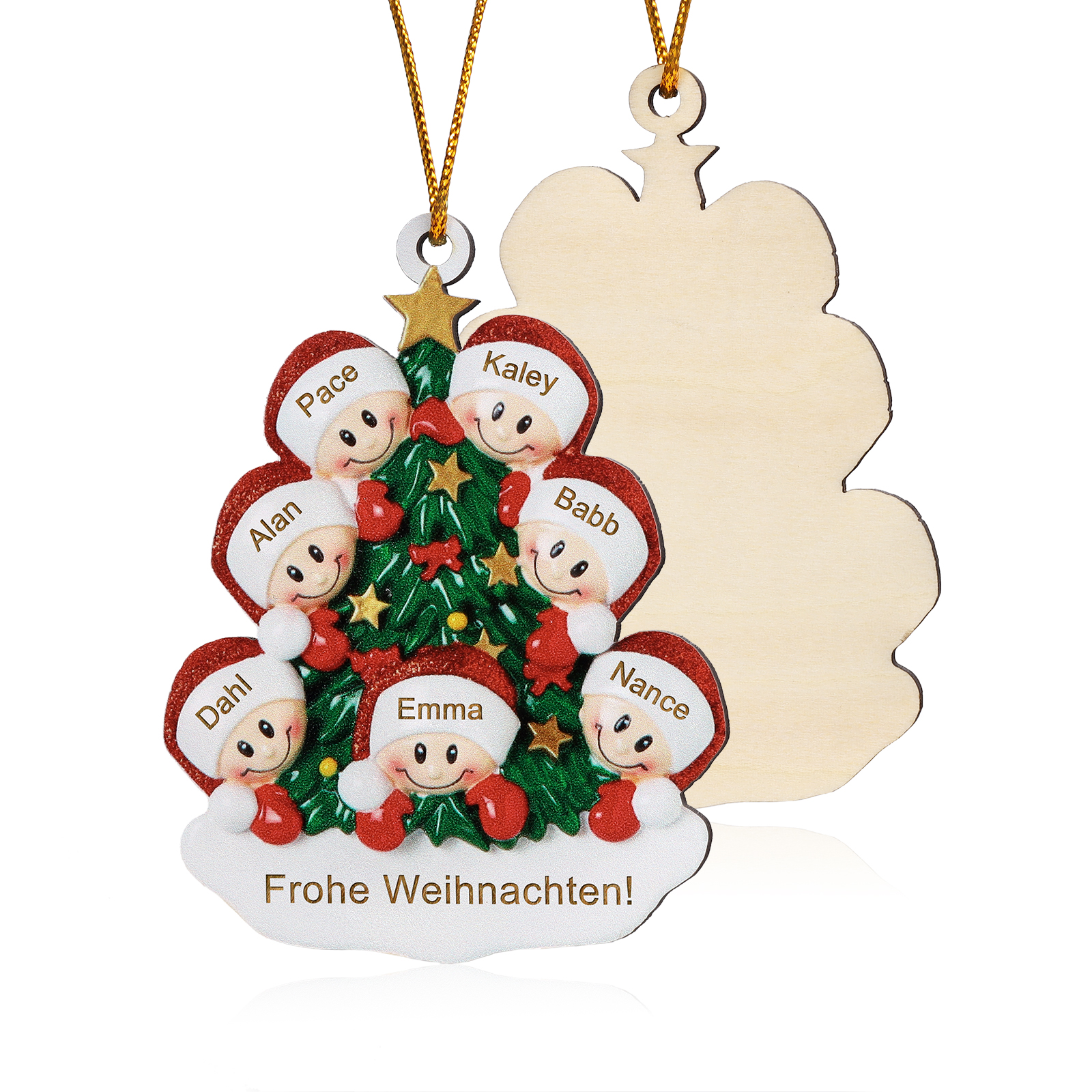 Holz Personalisiertes 3-8 Namen & Text Weihnachtsbaum-Anhänger – Individuelles Weihnachtsornament 
