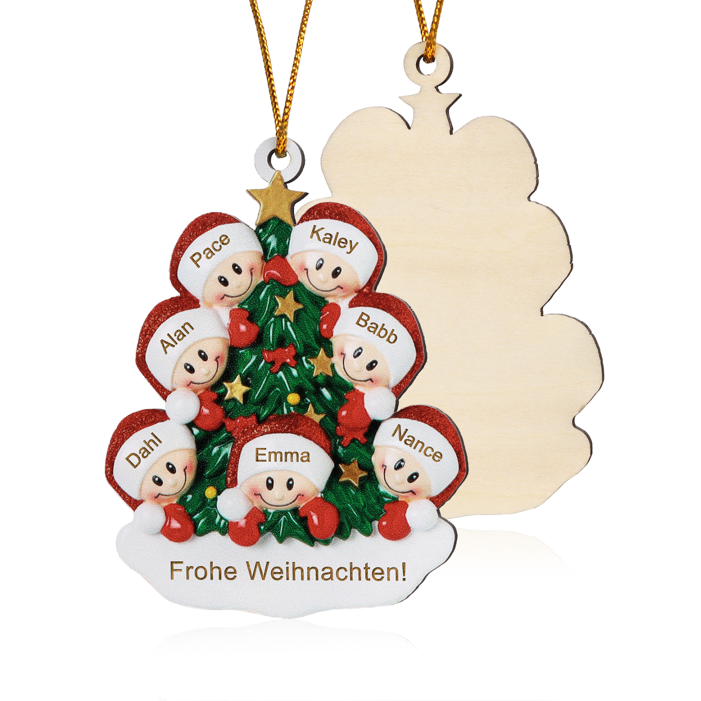 Holz Personalisiertes 3-8 Namen & Text Weihnachtsbaum-Anhänger – Individuelles Weihnachtsornament