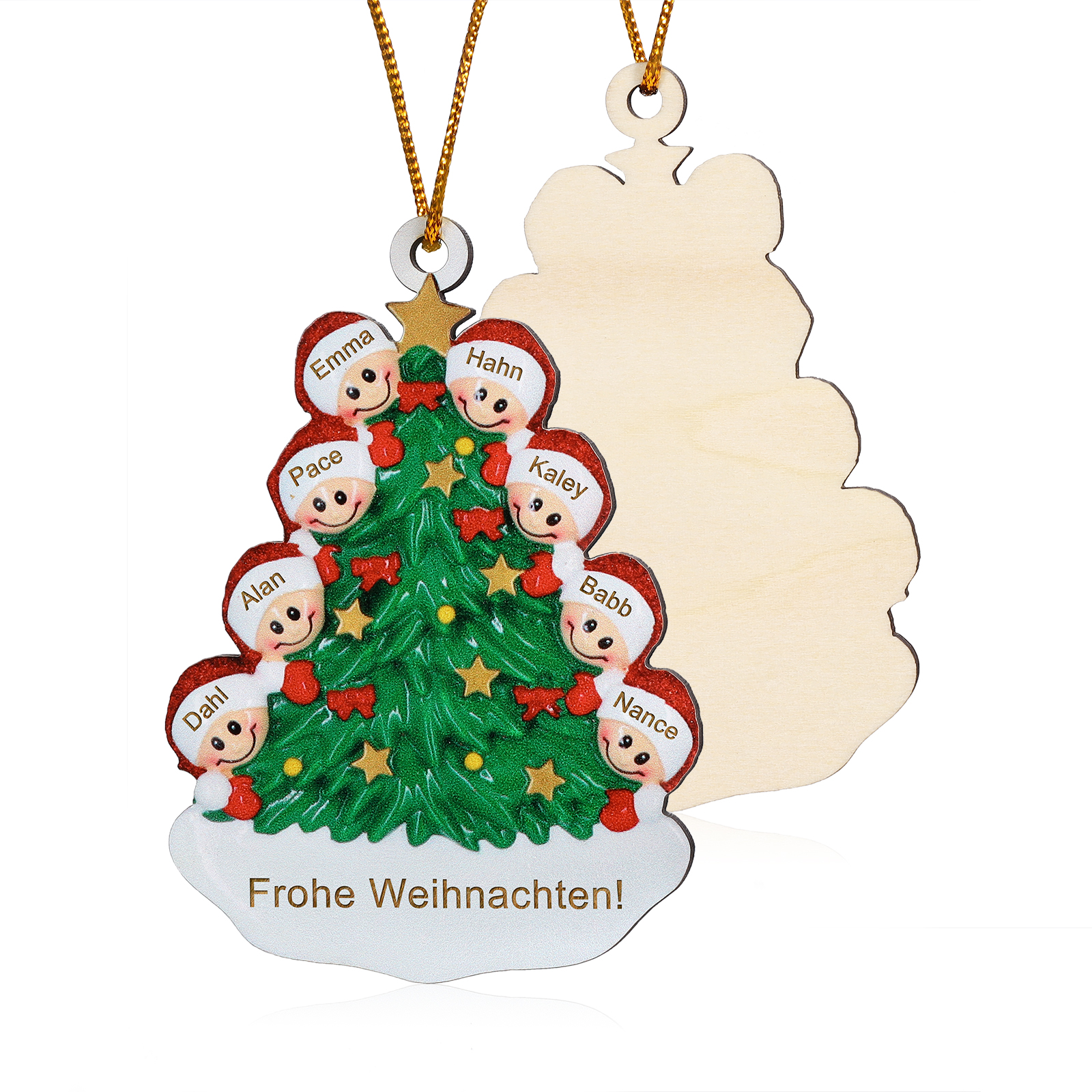 Holz Personalisiertes 3-8 Namen & Text Weihnachtsbaum-Anhänger – Individuelles Weihnachtsornament 