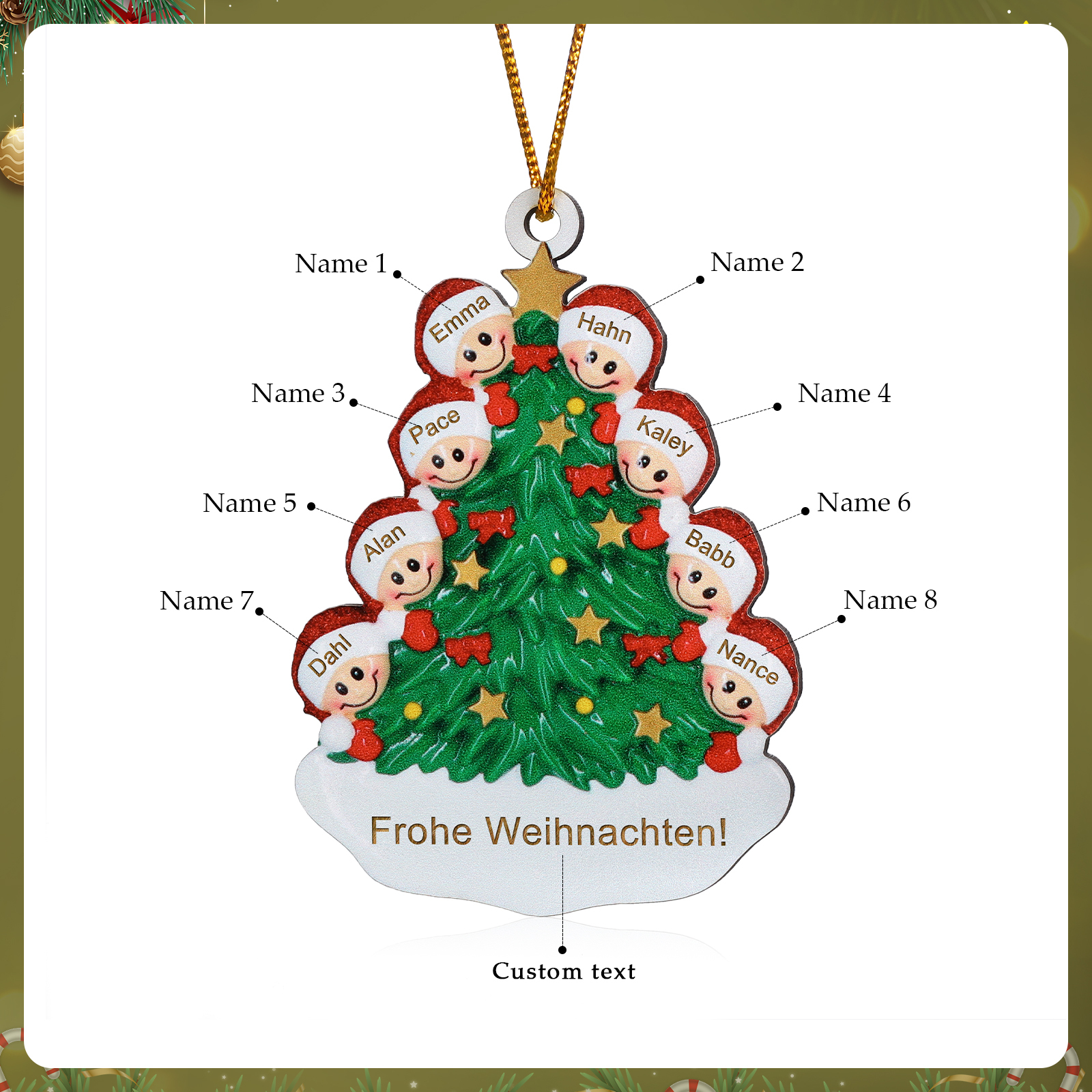 Holz Personalisiertes 3-8 Namen & Text Weihnachtsbaum-Anhänger – Individuelles Weihnachtsornament 