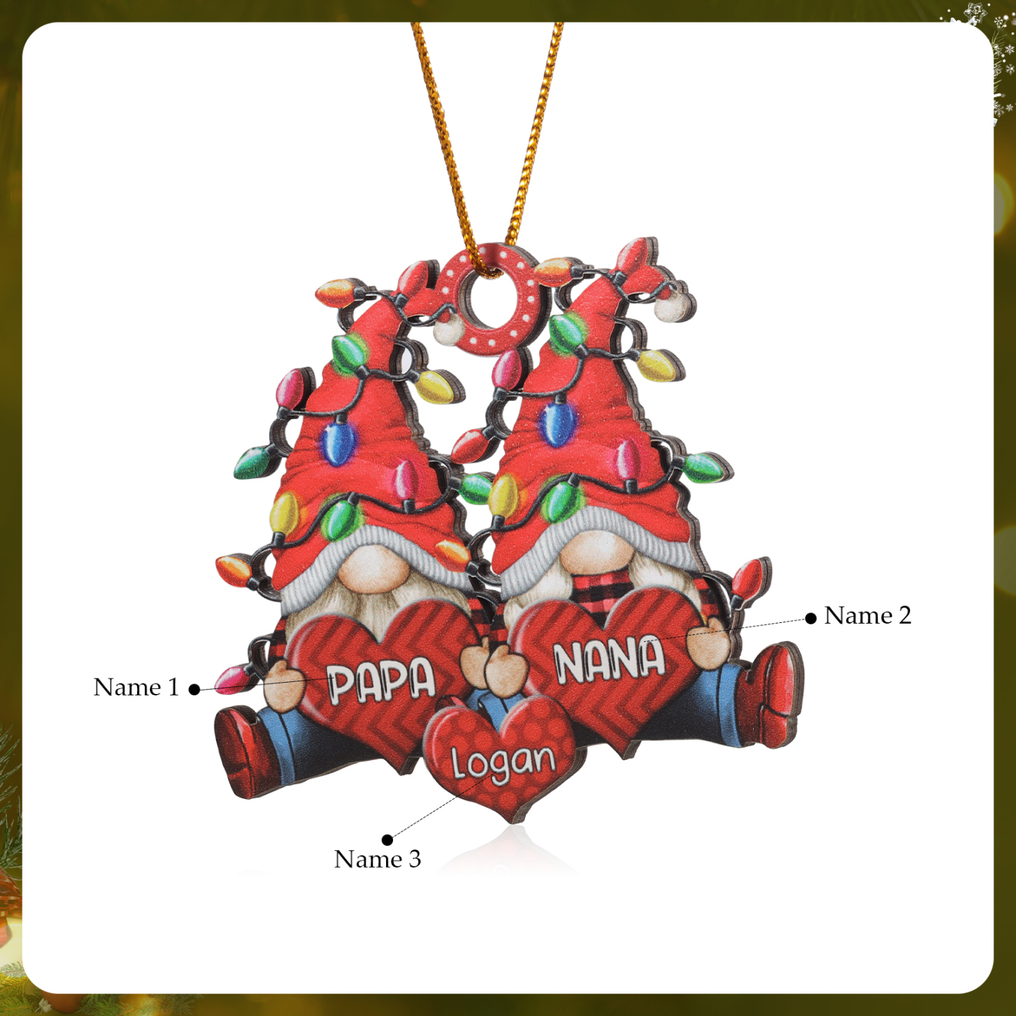 Holz Personalisierte 3-7 Namen Wichtel-Familie & Herz Weihnachtsornament mit 3-7 Familienmitgliedern