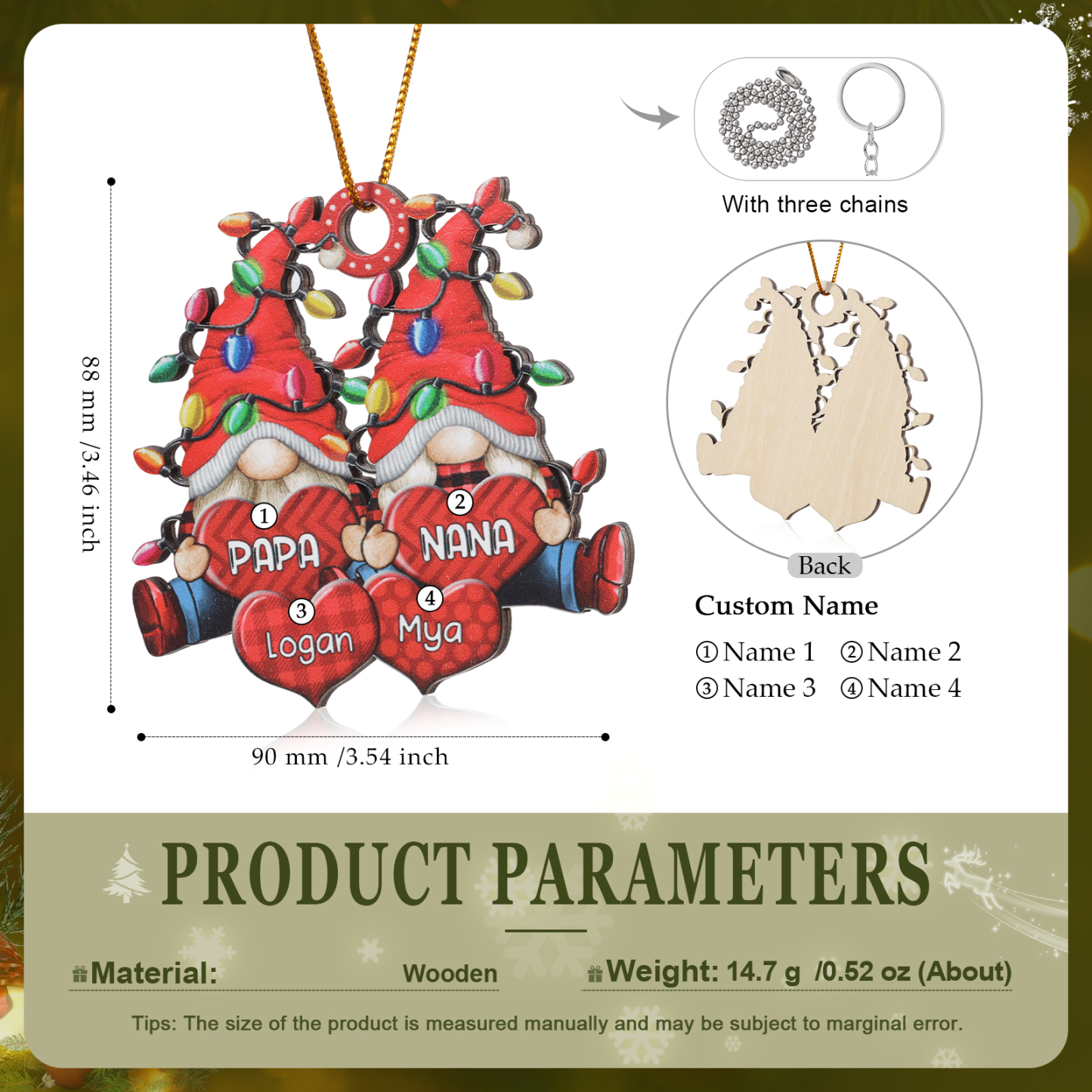 Holz Personalisierte 3-7 Namen Wichtel-Familie & Herz Weihnachtsornament mit 3-7 Familienmitgliedern