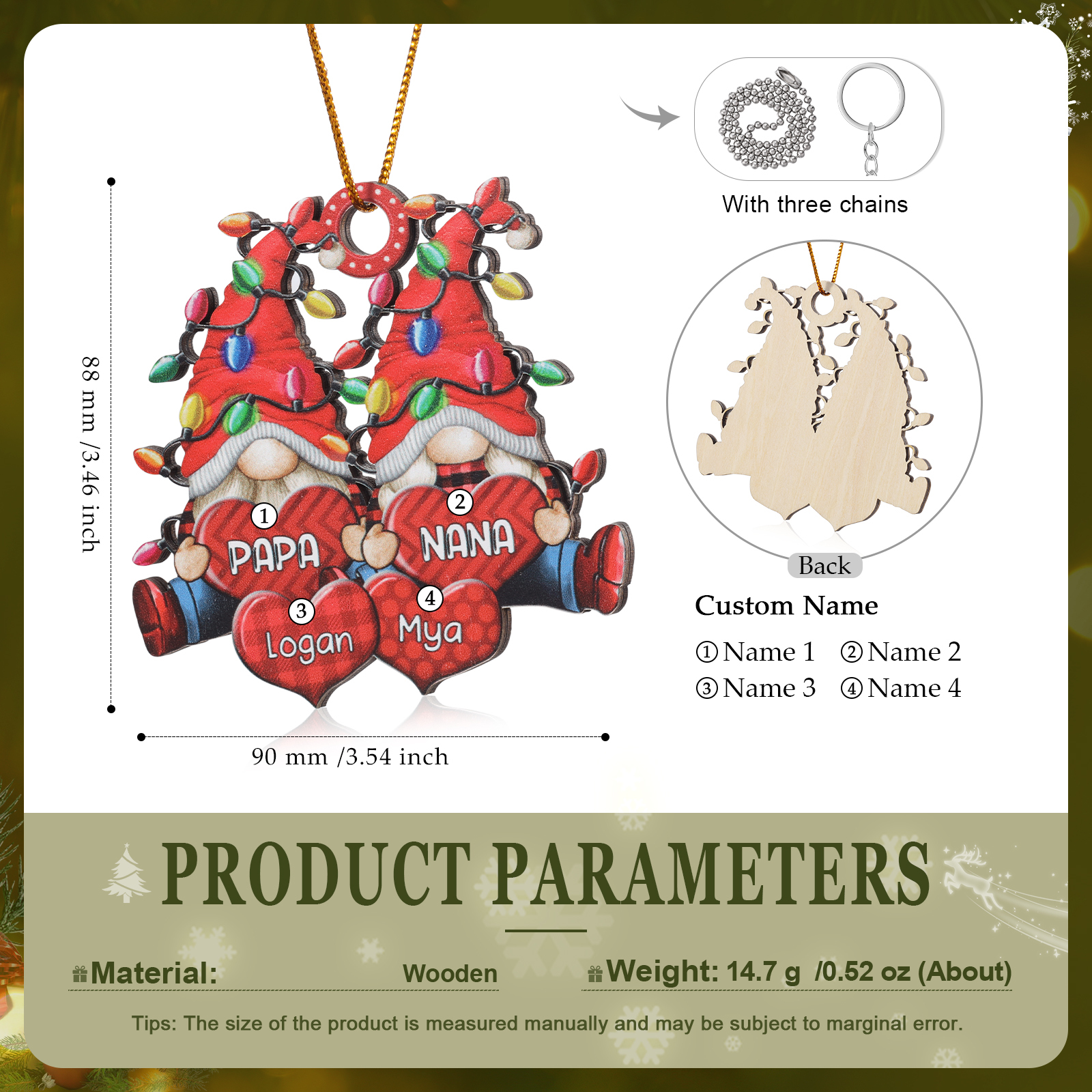 Holz Personalisierte 3-7 Namen Wichtel-Familie & Herz Weihnachtsornament mit 3-7 Familienmitgliedern