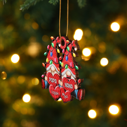 Holz Personalisierte 3-7 Namen Wichtel-Familie & Herz Weihnachtsornament mit 3-7 Familienmitgliedern