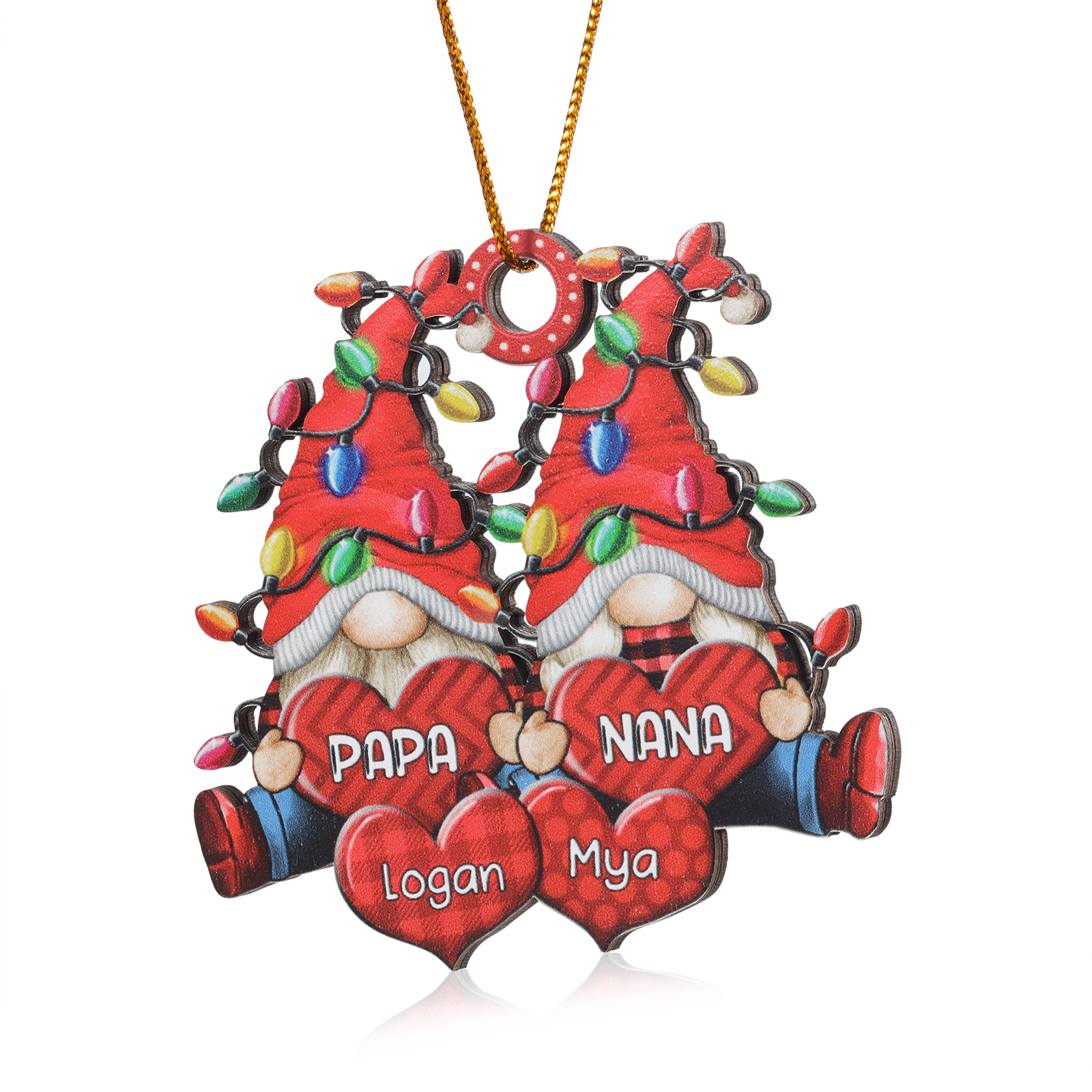 Holz Personalisierte 3-7 Namen Wichtel-Familie & Herz Weihnachtsornament mit 3-7 Familienmitgliedern