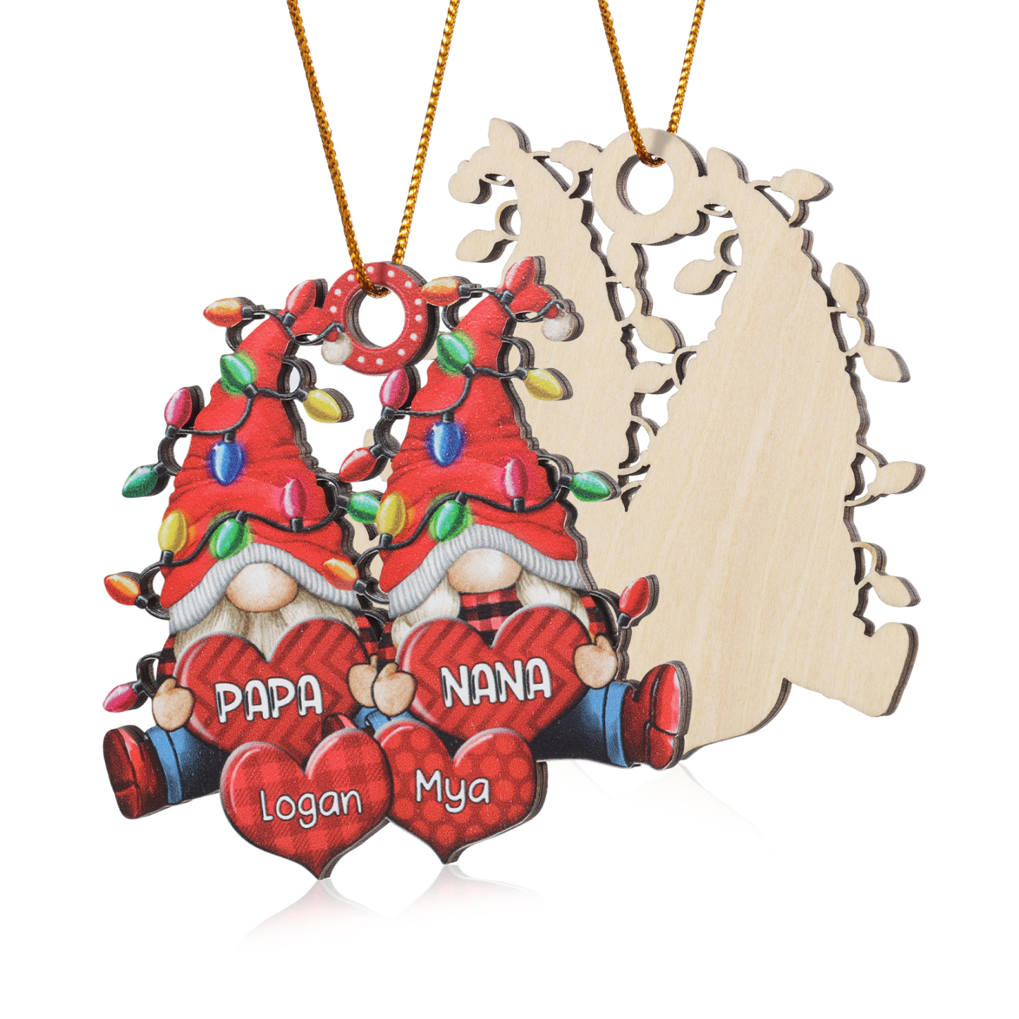 Holz Personalisierte 3-7 Namen Wichtel-Familie & Herz Weihnachtsornament mit 3-7 Familienmitgliedern