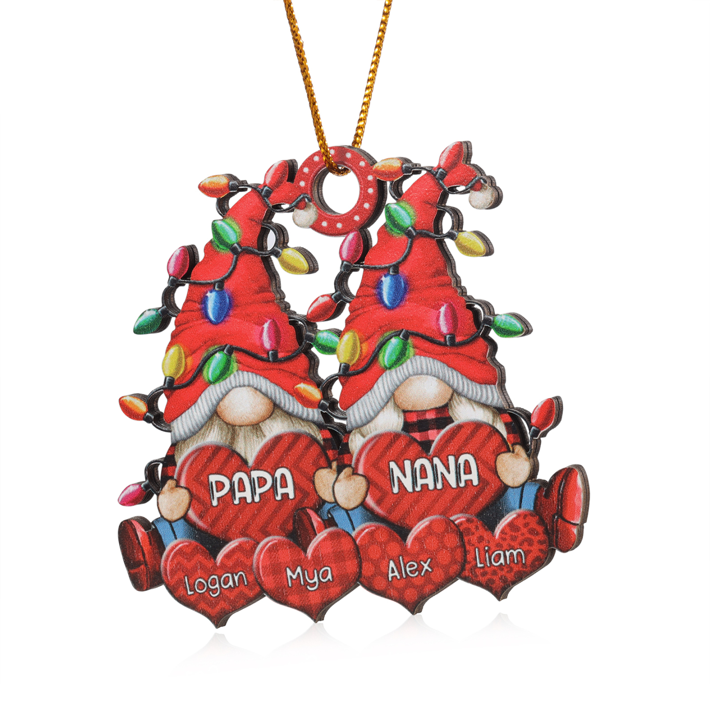 Holz Personalisierte 3-7 Namen Wichtel-Familie & Herz Weihnachtsornament mit 3-7 Familienmitgliedern