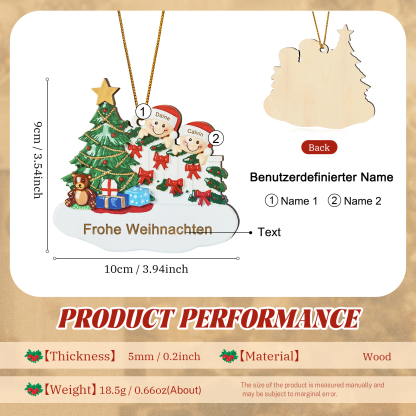 Holz Weihnachtsornament-Personalisierte 2-8 Namen & Text Weihnachtsanhänger mit Weihnachtsbaum & Geschenken für Familie