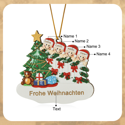 Holz Weihnachtsornament-Personalisierte 2-8 Namen & Text Weihnachtsanhänger mit Weihnachtsbaum & Geschenken für Familie