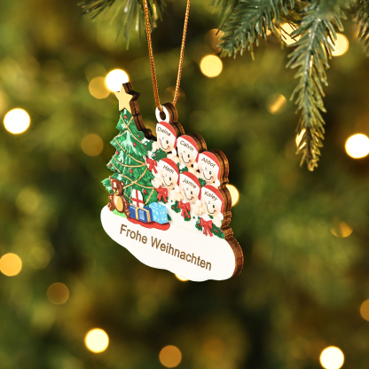 Holz Weihnachtsornament-Personalisierte 2-8 Namen & Text Weihnachtsanhänger mit Weihnachtsbaum & Geschenken für Familie