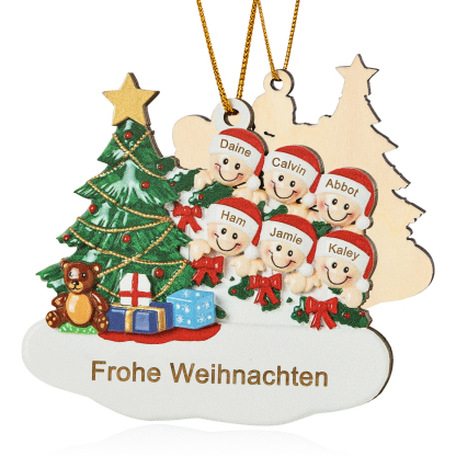 Holz Weihnachtsornament-Personalisierte 2-8 Namen & Text Weihnachtsanhänger mit Weihnachtsbaum & Geschenken für Familie
