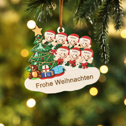 Holz Weihnachtsornament-Personalisierte 2-8 Namen & Text Weihnachtsanhänger mit Weihnachtsbaum & Geschenken für Familie