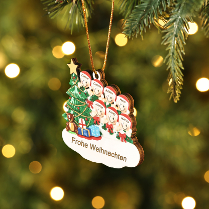 Holz Weihnachtsornament-Personalisierte 2-8 Namen & Text Weihnachtsanhänger mit Weihnachtsbaum & Geschenken für Familie