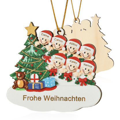 Holz Weihnachtsornament-Personalisierte 2-8 Namen & Text Weihnachtsanhänger mit Weihnachtsbaum & Geschenken für Familie