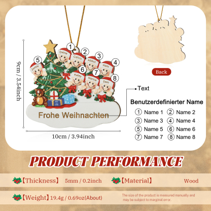 Holz Weihnachtsornament-Personalisierte 2-8 Namen & Text Weihnachtsanhänger mit Weihnachtsbaum & Geschenken für Familie