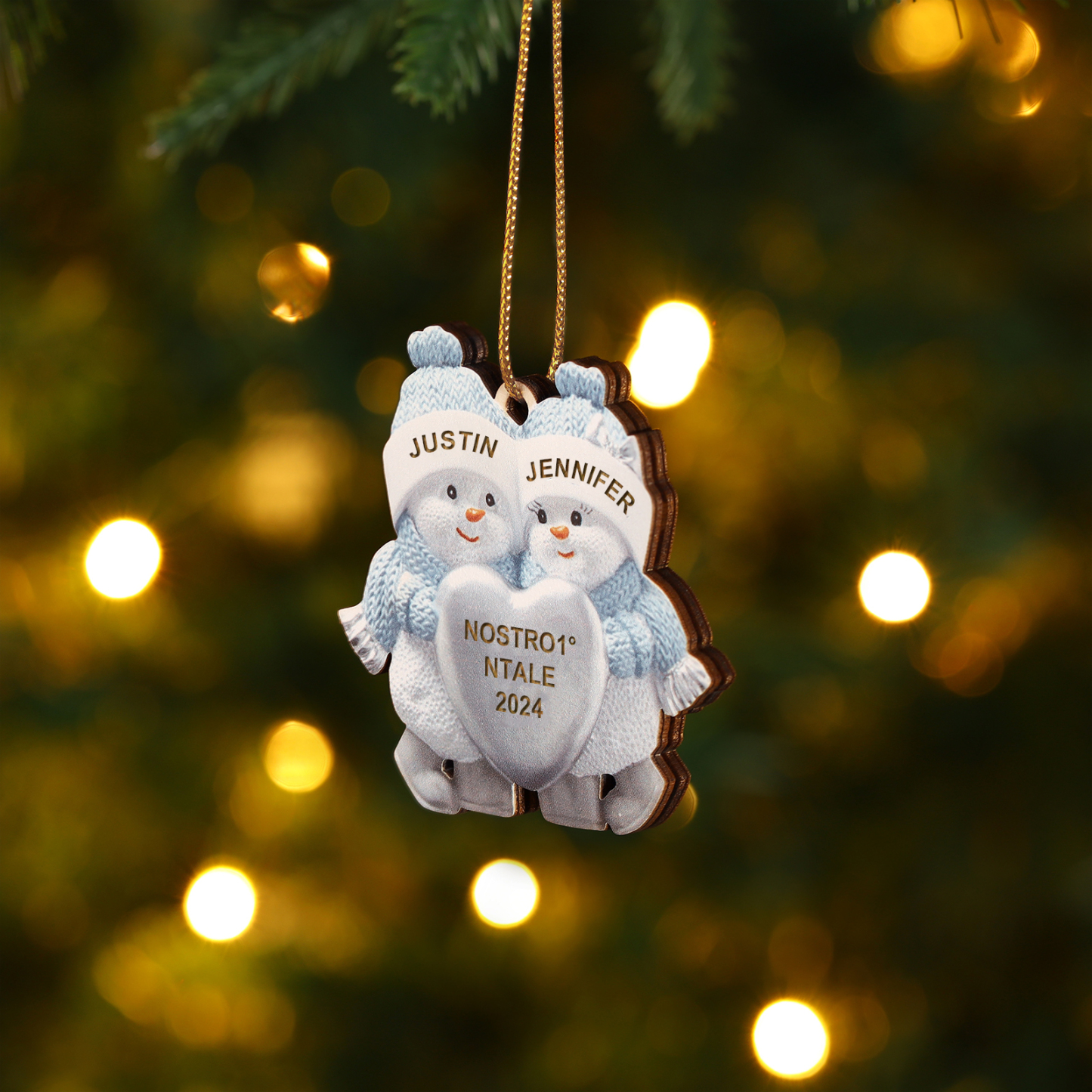 Holz Weihnachtsornament – Personalisierter Text & 2 Namen & Jahr Weihnachtsanhänger für Paar