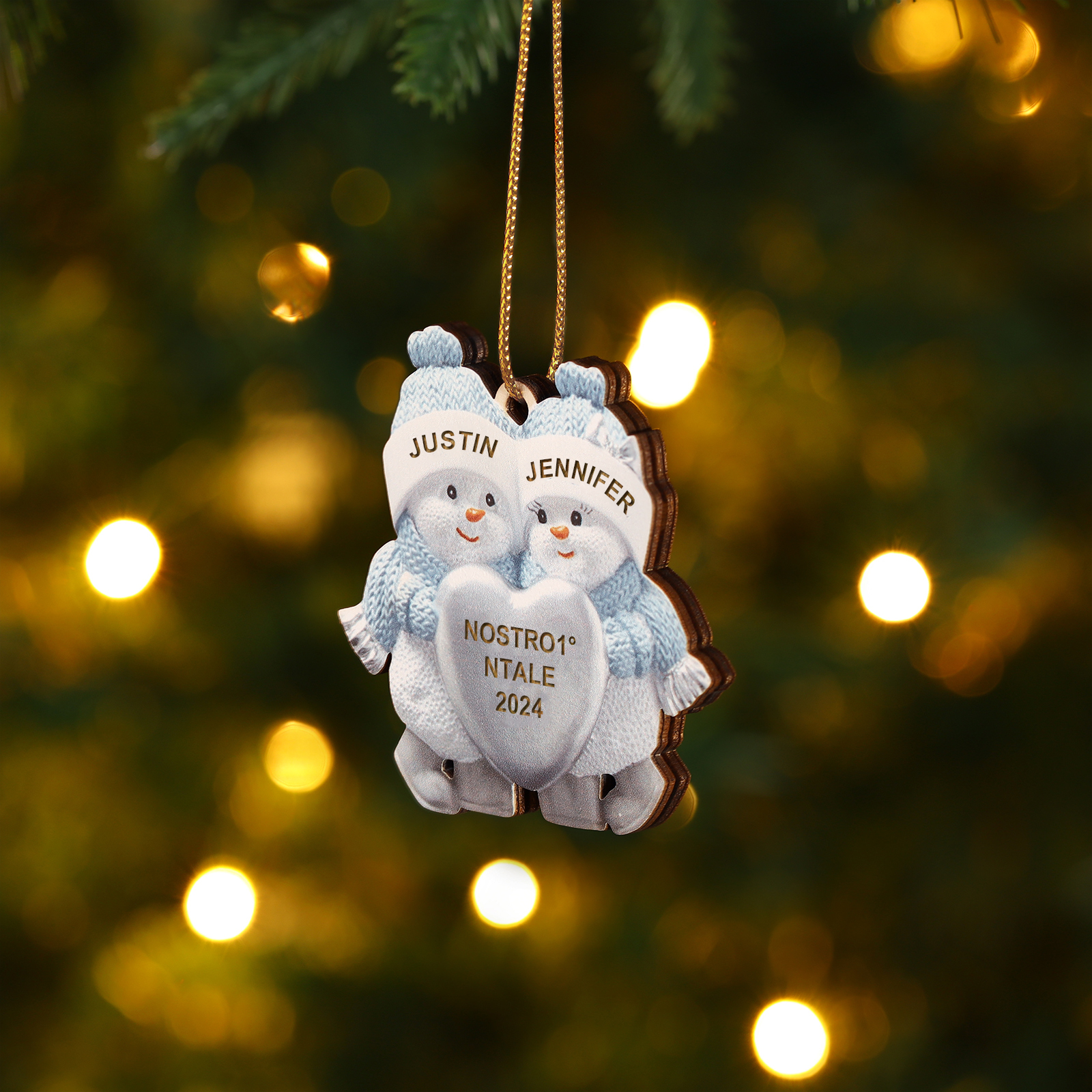 Holz Weihnachtsornament – Personalisierter Text & 2 Namen & Jahr Weihnachtsanhänger für Paar
