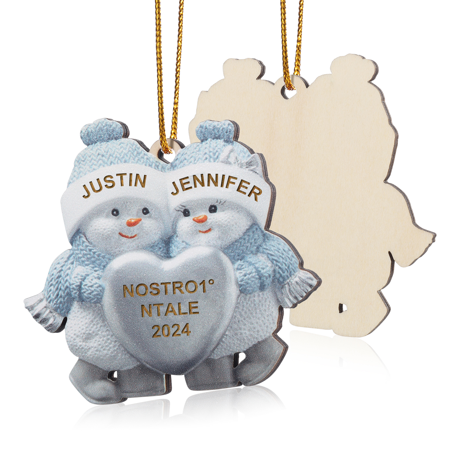 Holz Weihnachtsornament – Personalisierter Text & 2 Namen & Jahr Weihnachtsanhänger für Paar