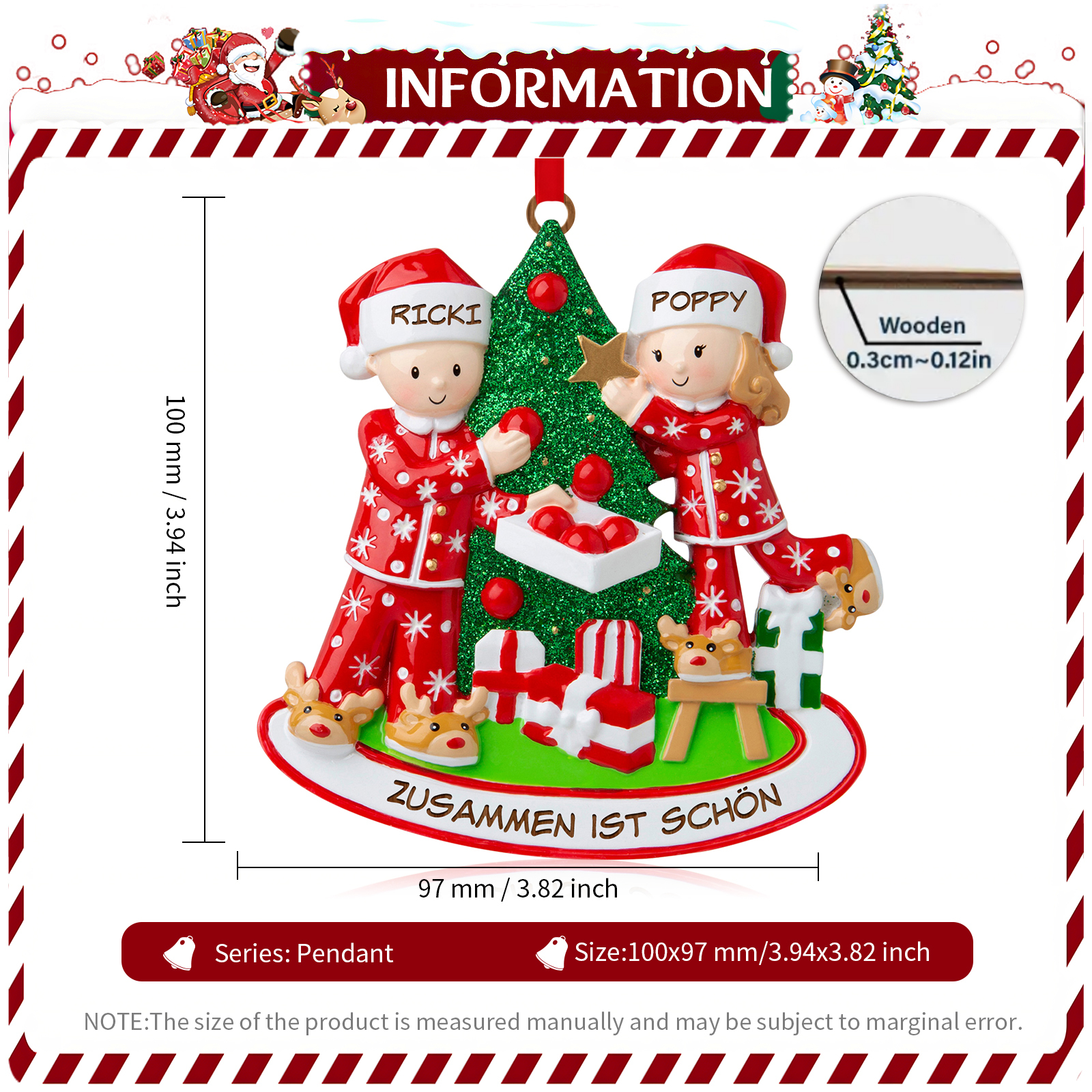 Holz Personalisierte 2 Namen & Jahr & Text Weihnachtsmann & Weihnachtsfrau Weihnachtsornament Weihnachtsbaum Anhänger für Paare