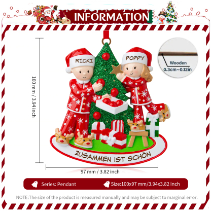 Holz Personalisierte 2 Namen & Jahr & Text Weihnachtsmann & Weihnachtsfrau Weihnachtsornament Weihnachtsbaum Anhänger für Paare