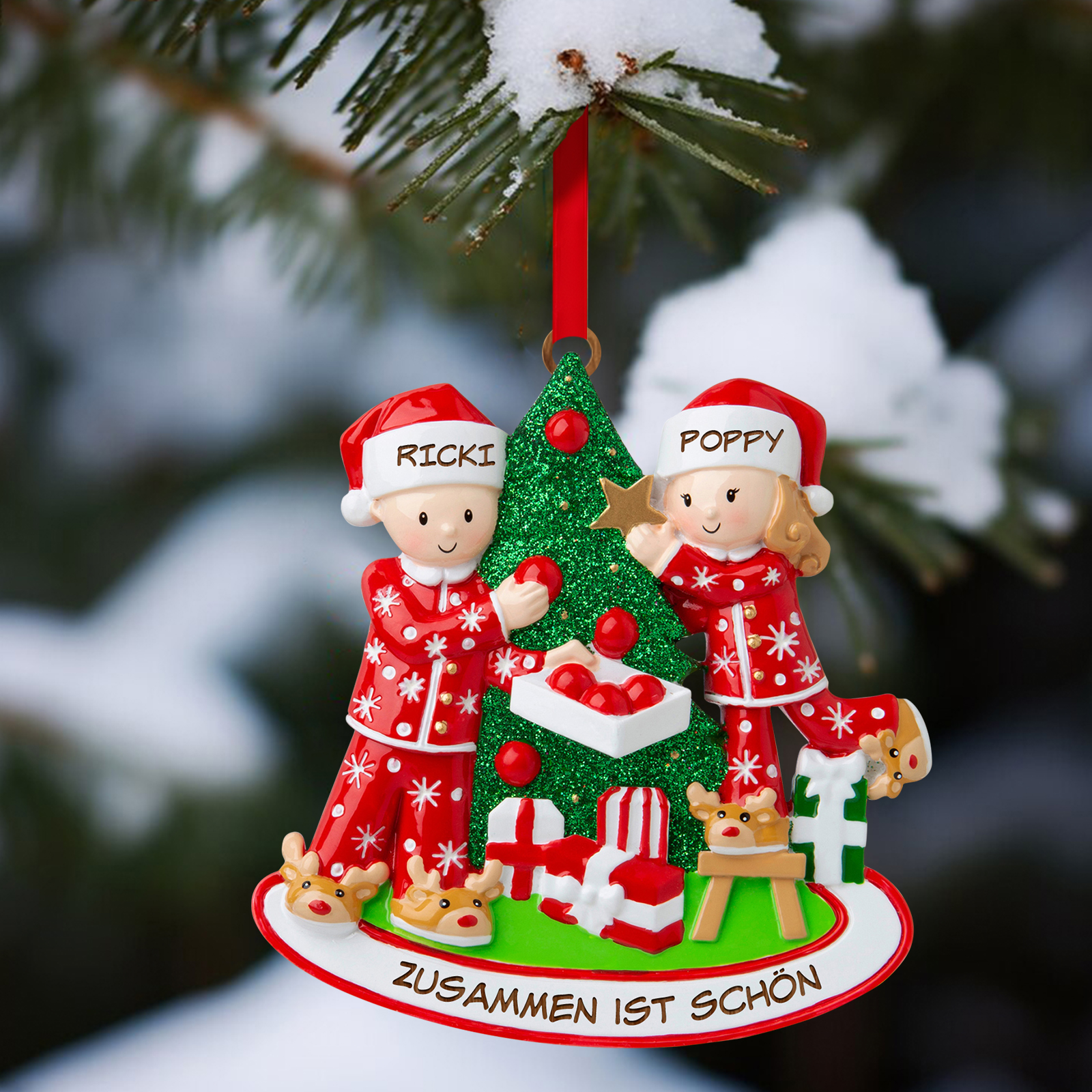 Holz Personalisierte 2 Namen & Jahr & Text Weihnachtsmann & Weihnachtsfrau Weihnachtsornament Weihnachtsbaum Anhänger für Paare