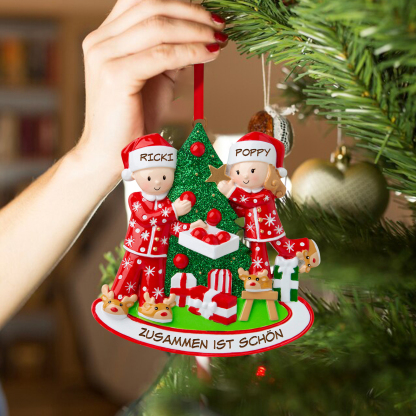 Holz Personalisierte 2 Namen & Jahr & Text Weihnachtsmann & Weihnachtsfrau Weihnachtsornament Weihnachtsbaum Anhänger für Paare