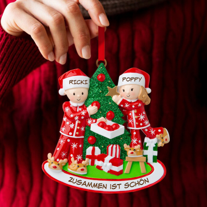Holz Personalisierte 2 Namen & Jahr & Text Weihnachtsmann & Weihnachtsfrau Weihnachtsornament Weihnachtsbaum Anhänger für Paare
