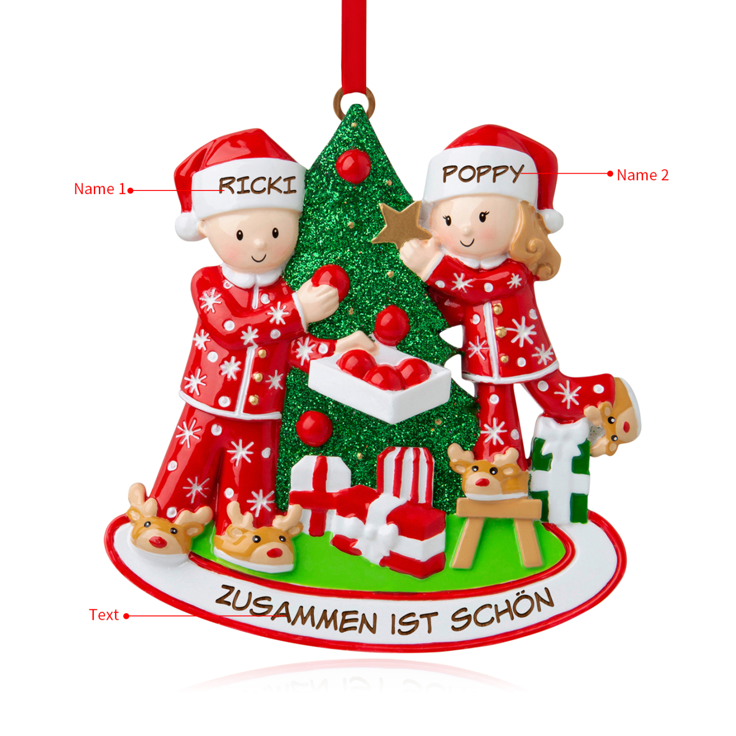 Holz Personalisierte 2 Namen & Jahr & Text Weihnachtsmann & Weihnachtsfrau Weihnachtsornament Weihnachtsbaum Anhänger für Paare