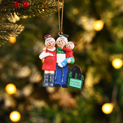 Holz Personalisierte 3-6 Namen & Datum Weihnachtsornament – Familie mit schwangerer Mama Holz-Weihnachtsanhänger