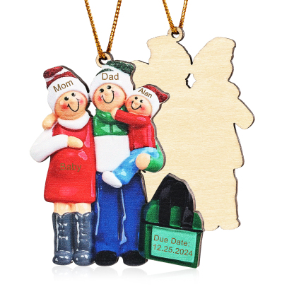 Holz Personalisierte 3-6 Namen & Datum Weihnachtsornament – Familie mit schwangerer Mama Holz-Weihnachtsanhänger