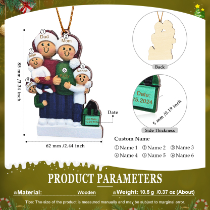 Holz Personalisierte 3-6 Namen & Datum Weihnachtsornament – Familie mit schwangerer Mama Holz-Weihnachtsanhänger