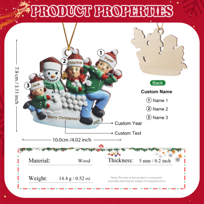 Holz Personalisierter 3-6 Namen & Text & Jahr Weihnachtsornament –  Familien & Schneemann im Schnee Holzanhänger