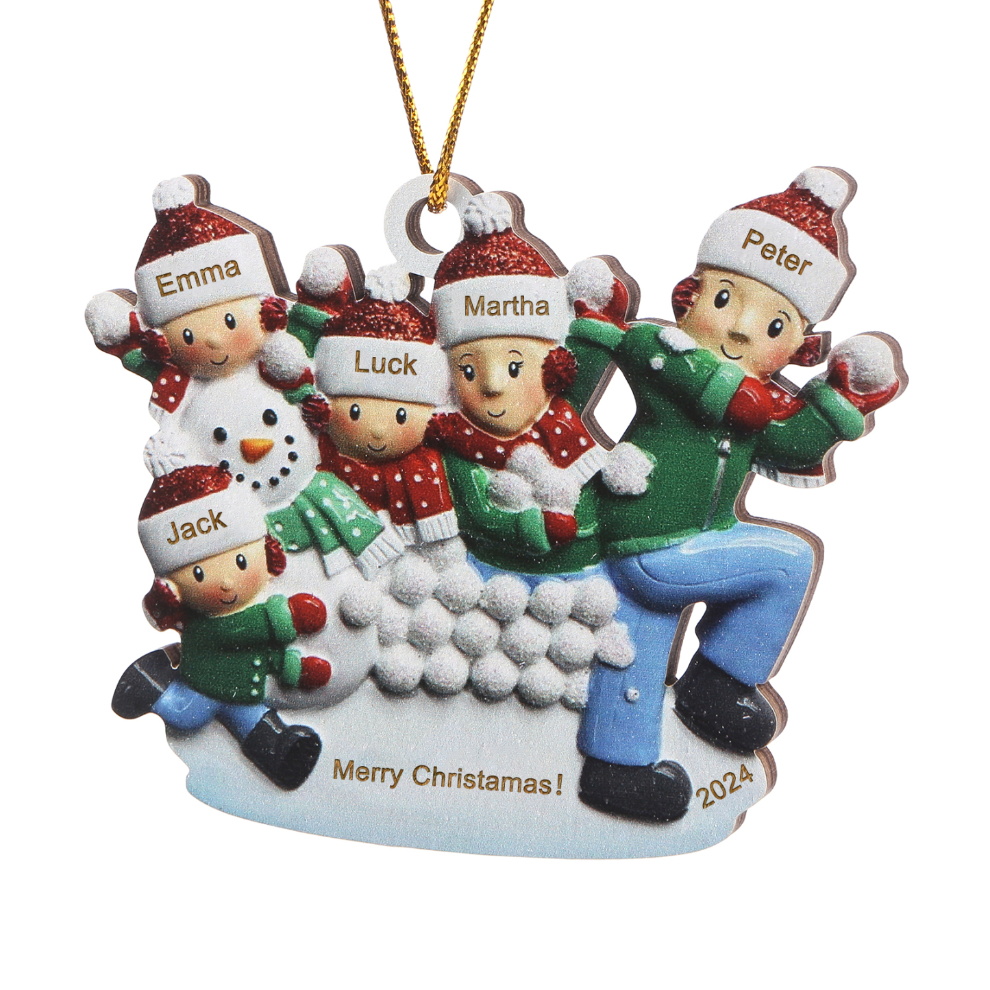 Holz Personalisierter 3-6 Namen & Text & Jahr Weihnachtsornament – Familien & Schneemann im Schnee Holzanhänger